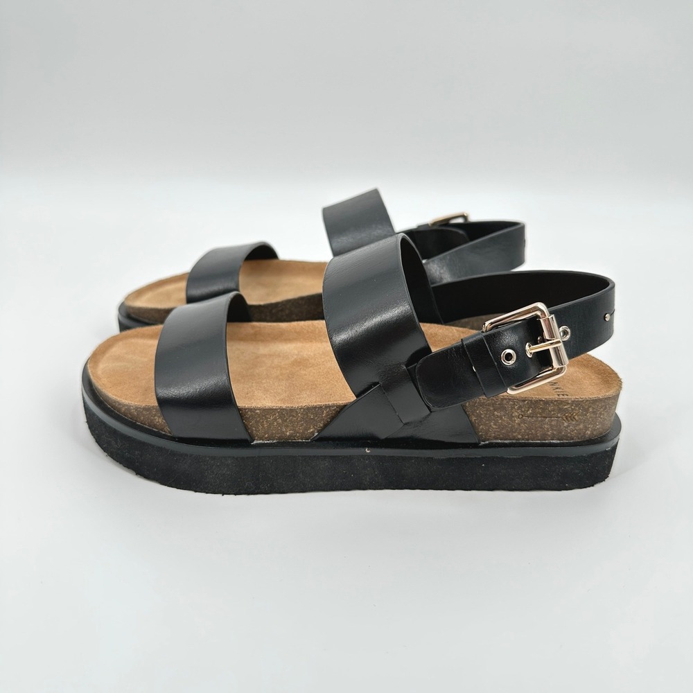 Frankie4 Hunter Black Leather Platform Sandals Womens 7 Cork Footbed NWOB - Picture 6 of 9